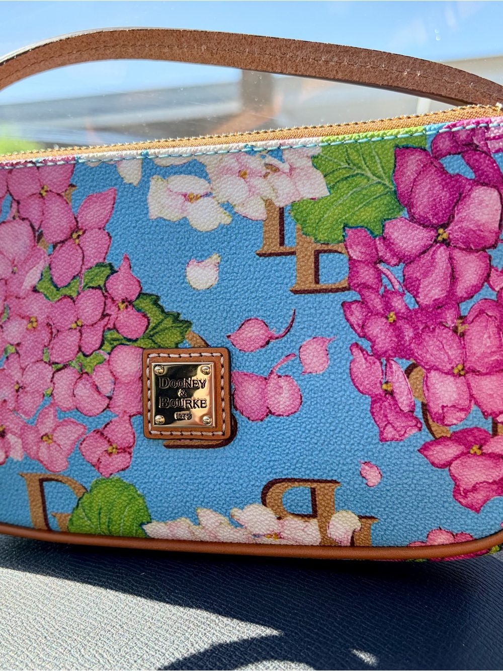 Dooney & Bourke Blue Floral Lexi Crossbody with Pink Blossoms. New